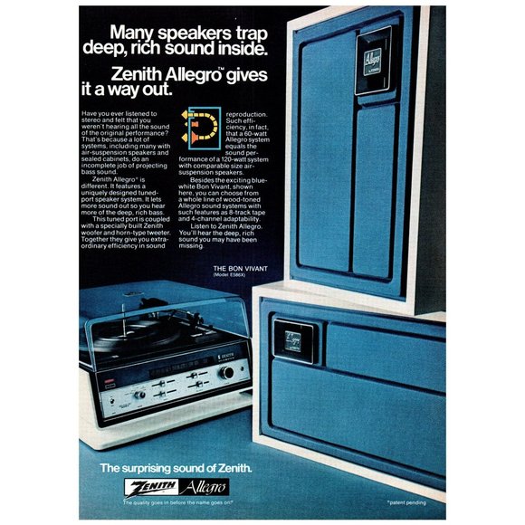Zenith Art 974 Zenith Allegro Stereo System Speakers Vintage Print